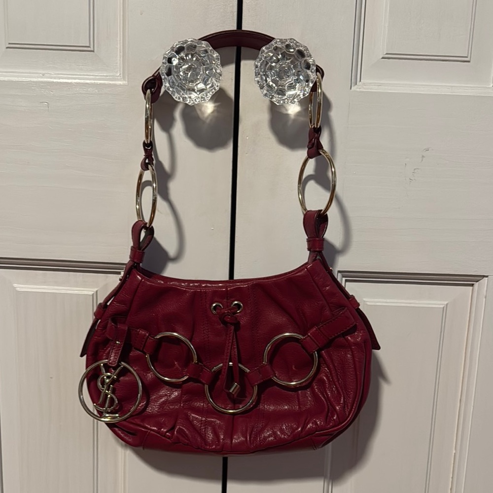 Elegant Red Leather YSL Shoulder Bag